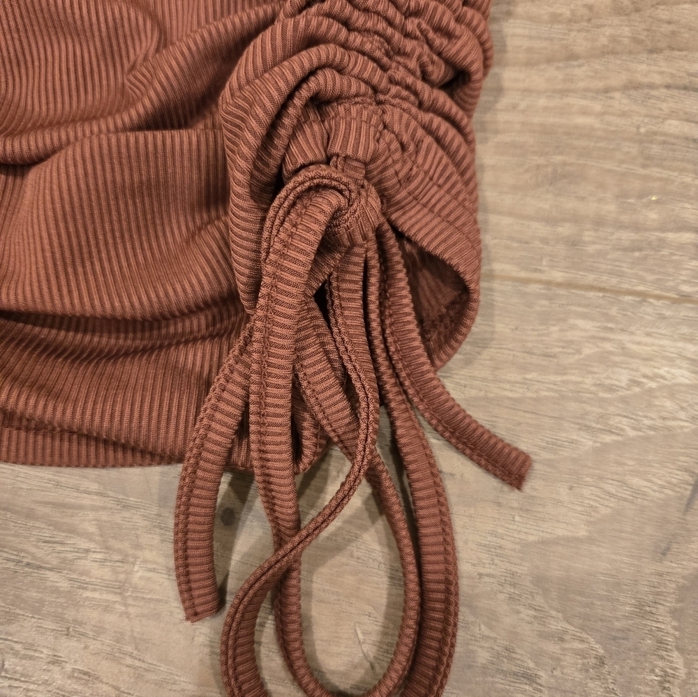 Y2K Vibe Bluebell Earth Tones brown Bandeau tubetop cinchable sides size small - Picture 3 of 8